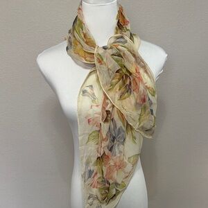 Ralph Lauren Floral Print Scarf Yellow Cream Green